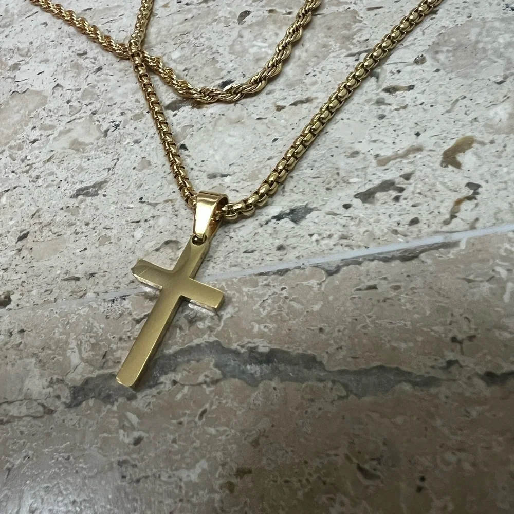 Ursteel Cross Necklace for Men,  Gold Stainless Steel Cross Pendant 22”